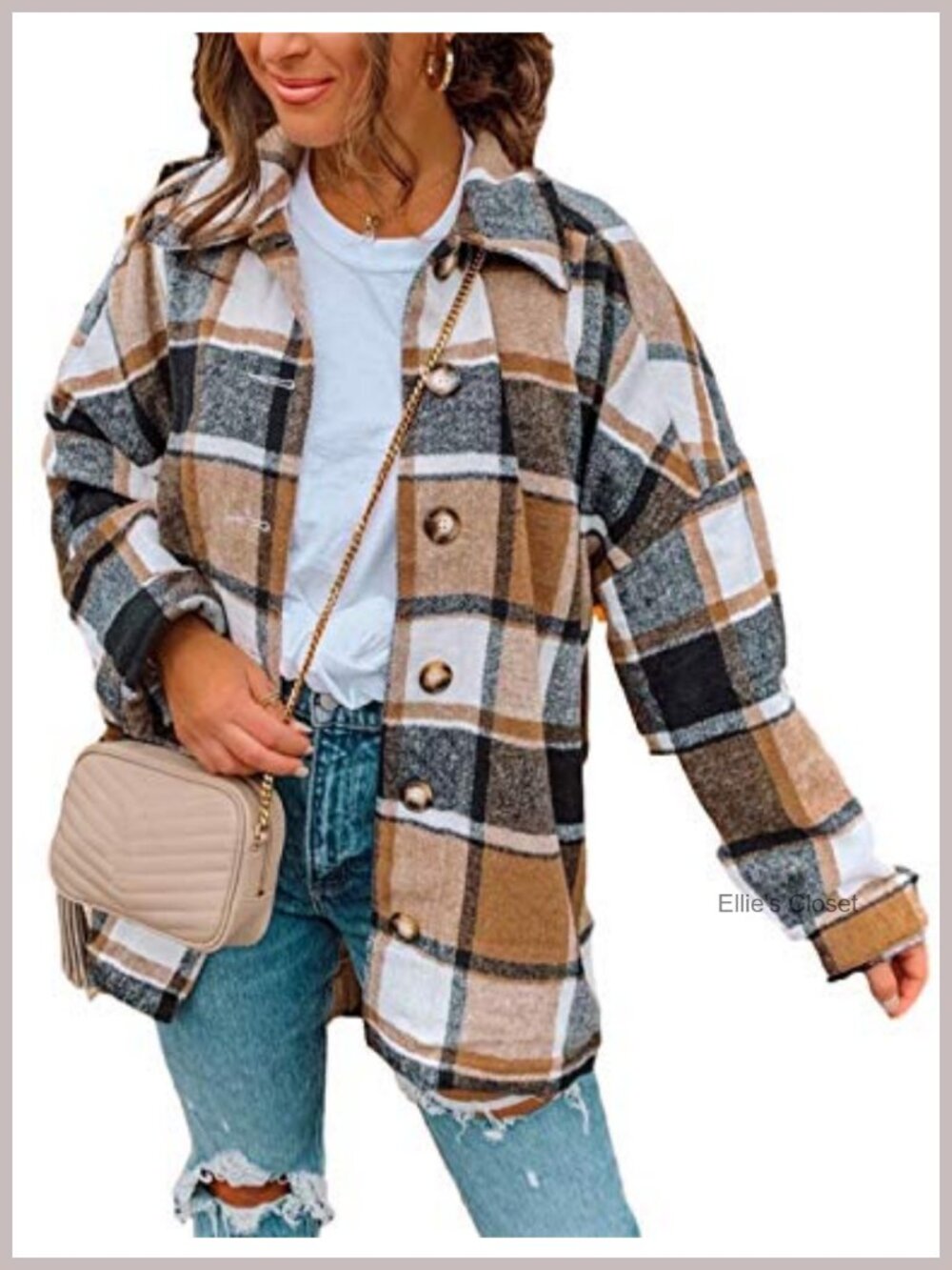Women's Plaid Flannel Shacket Oversized Button Down Long Sleeve Shirt Jacket